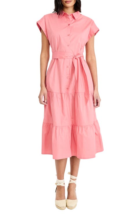 Tie Waist Stretch Cotton Shirtdress