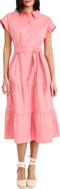 Maggy London Tie Waist Stretch Cotton Shirtdress
