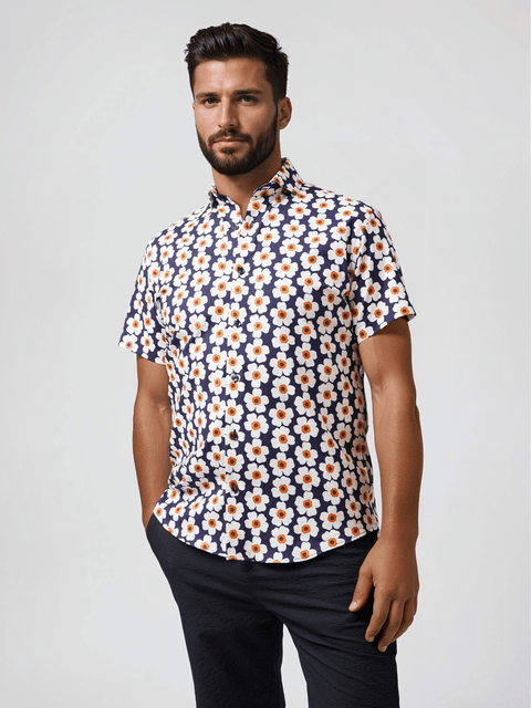 Tencel Stretch Oversized Floral SS Button-Up Shirt