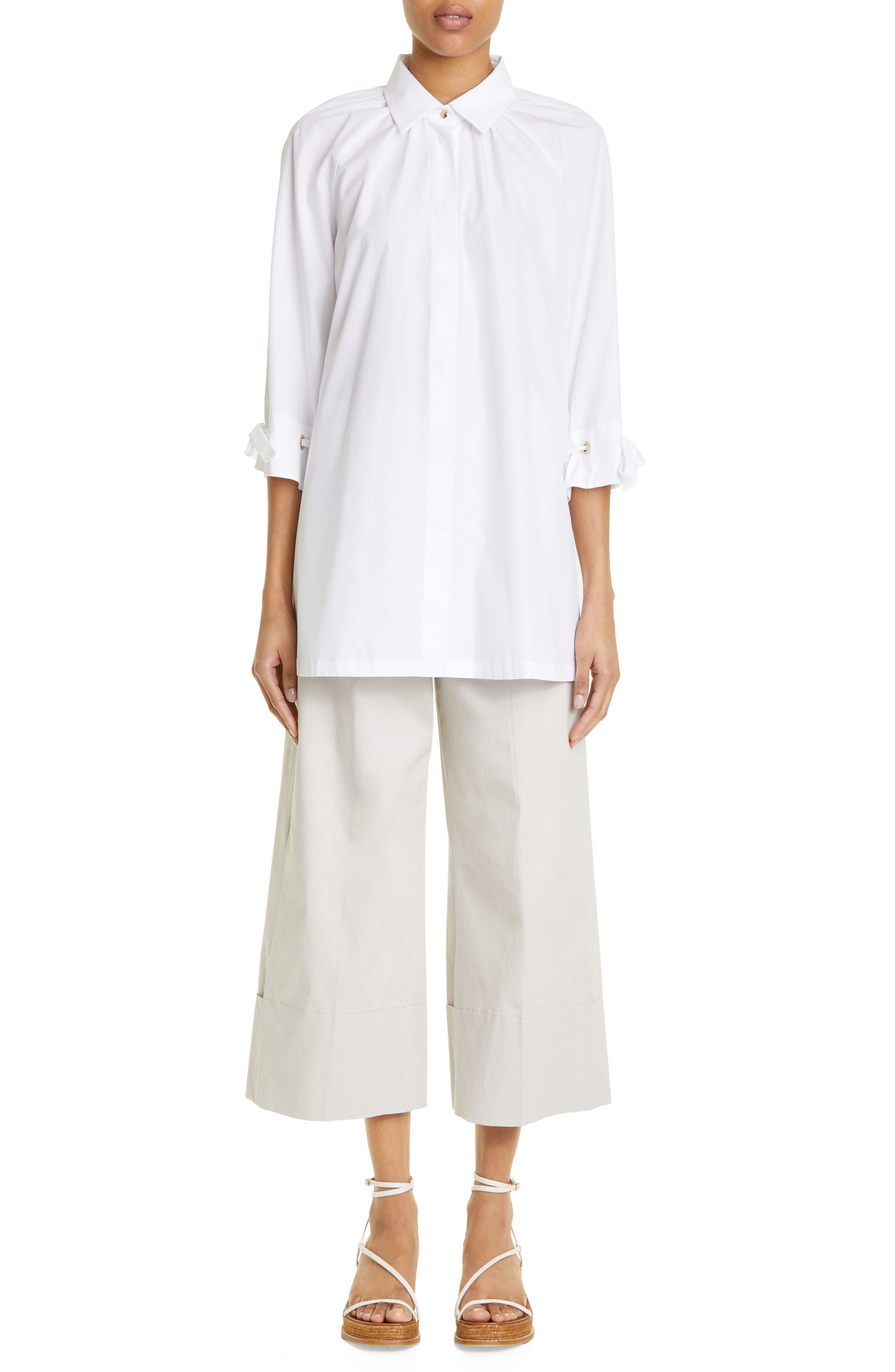 Max Mara Gigi Threaded Cuff Cotton Button-Up Shirt (Women) | Nordstrom