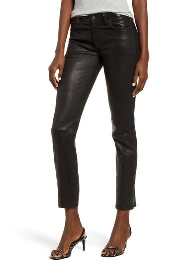Hudson Jeans Nico Mid-rise Straight Leather Pant In Black