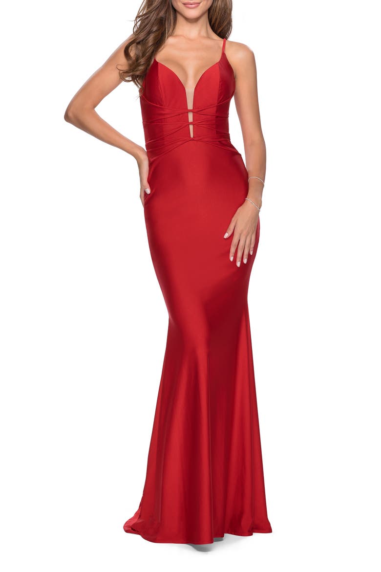 Long Dress with Knotted Detail and Lace Up Back, Main, color, Red