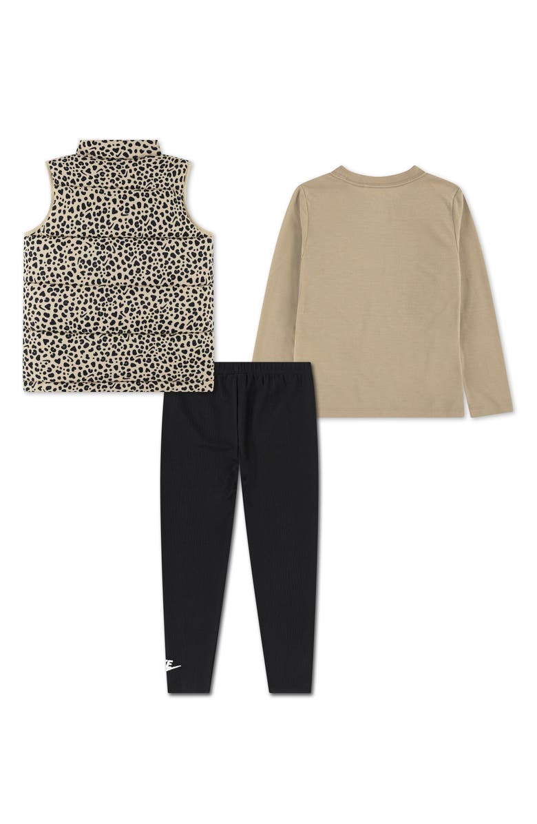 Nike Kids' Wild Warmth Long Sleeve T-Shirt, Quilted Vest & Leggings Set, Alternate, color, Black