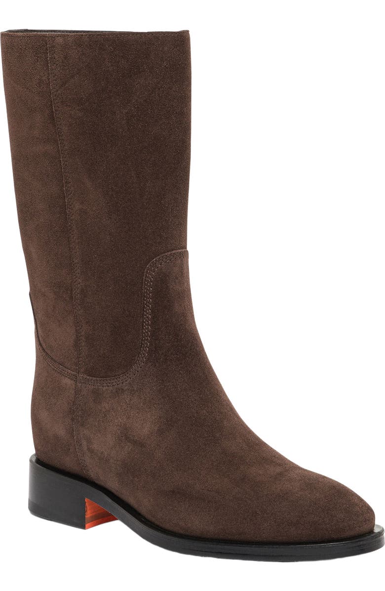 Santoni Leather midi-boot in suede, Main, color, Brown