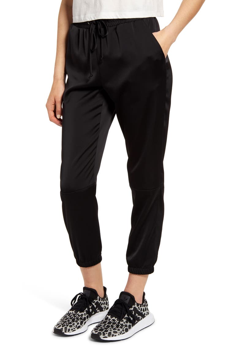 Stretch Satin Joggers, Main, color, BLACK