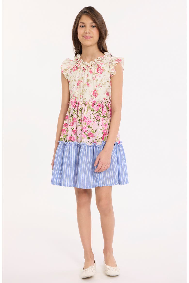 Kids' Mixed Print Flutter Sleeve Dress, Alternate, color, MULTI