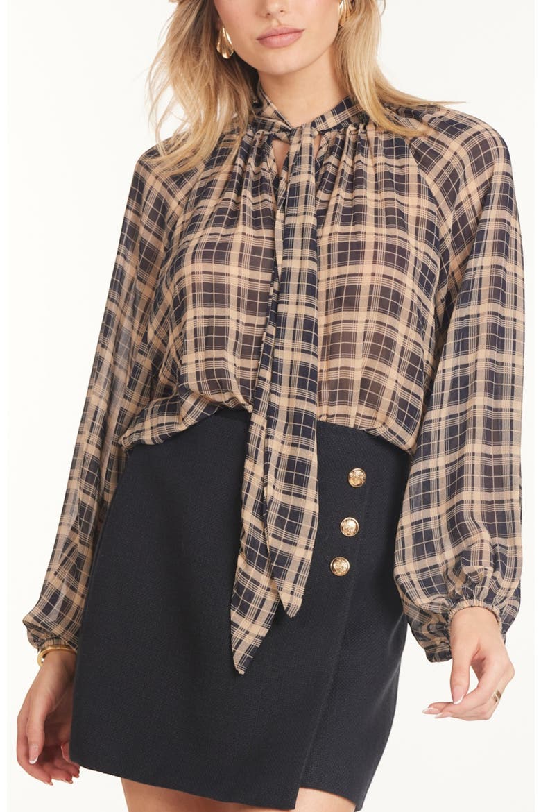 Tessa Tie Neck Top, Main, color, Sheer Plaid