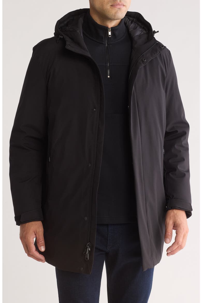 Hooded Water Resistant Stadium Jacket, Alternate, color, BLACK
