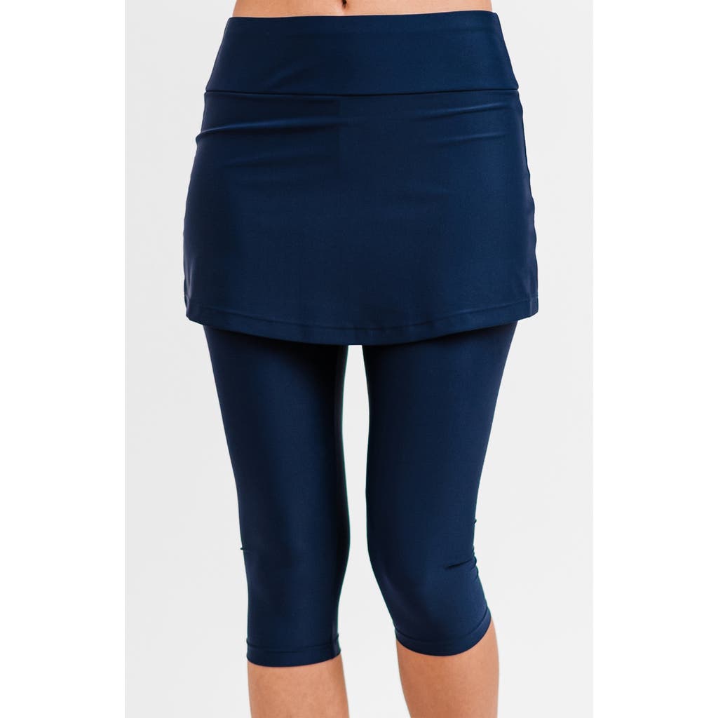 Calypsa Skirted Swim Capris In Blue