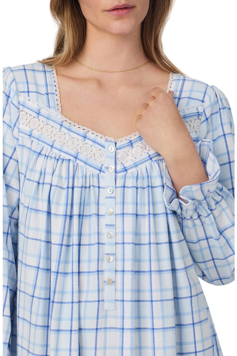 Long Sleeve Cotton Flannel Ballet Nightgown, Alternate, color, BLUE/ PLAID