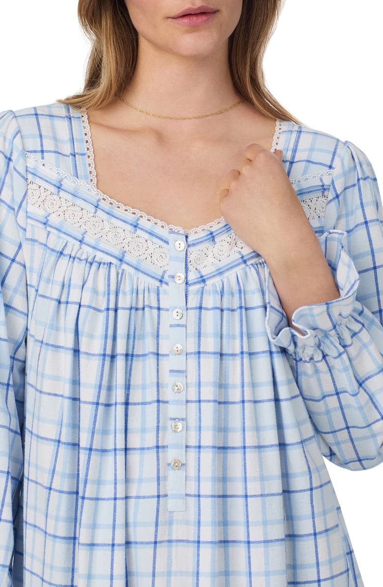 Eileen West Long Sleeve Cotton Flannel Ballet Nightgown, Alternate, color, Blue/ Plaid