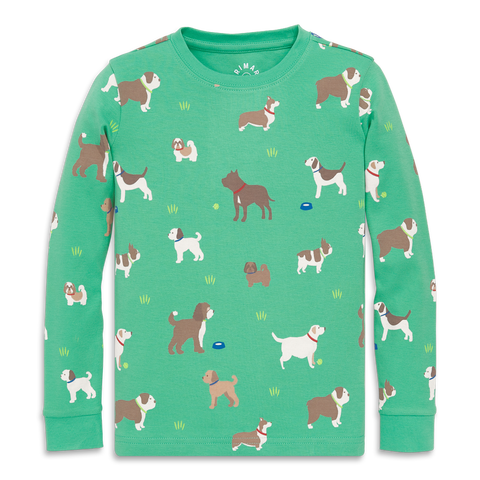 Kids Organic Long Sleeve Pj Top In Animal Prints