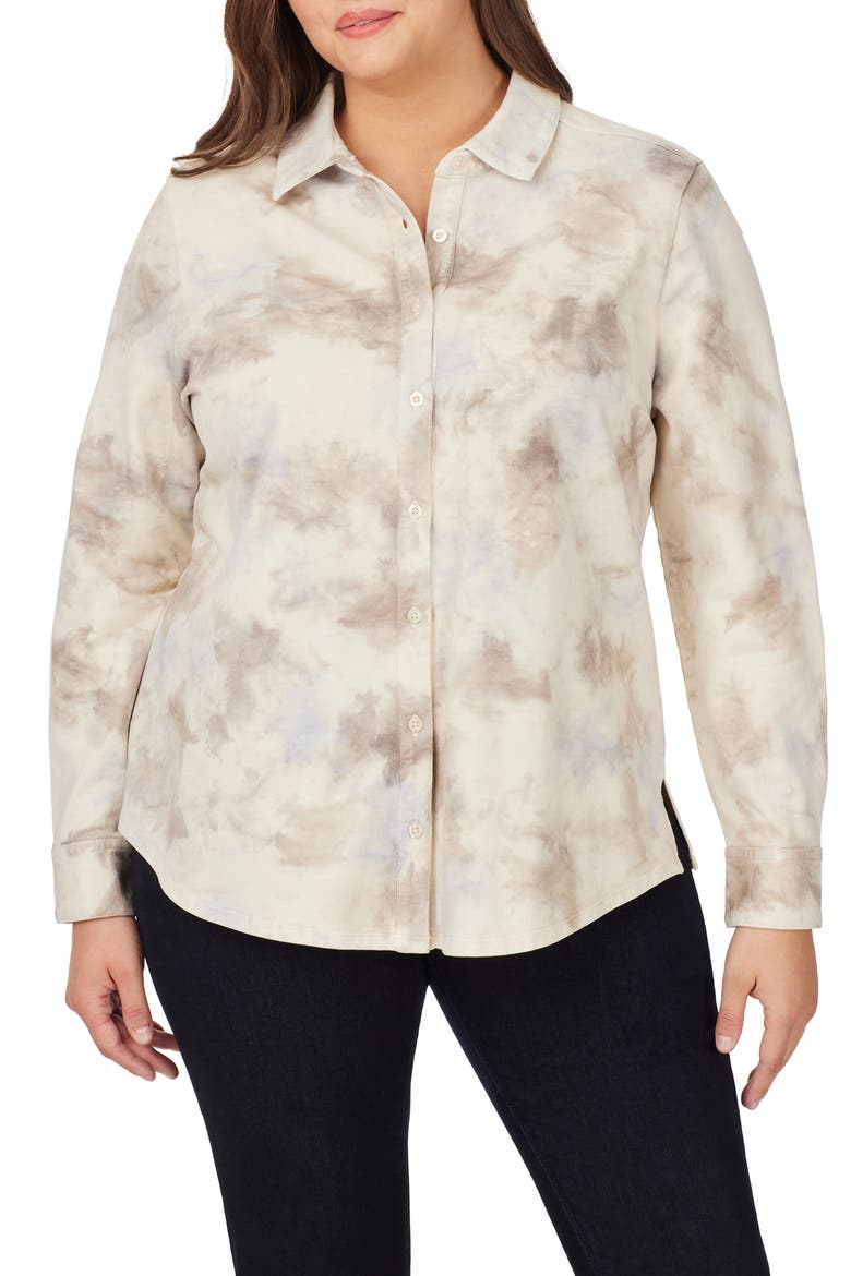 Zoey Tie Dye Cotton Button-Up Shirt, Main, color, IVORY MULTI