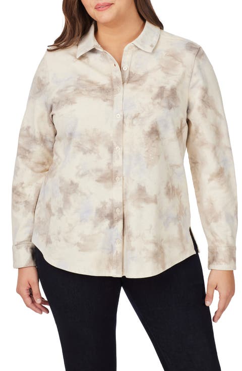 Zoey Tie Dye Cotton Button-Up Shirt (Plus Size)