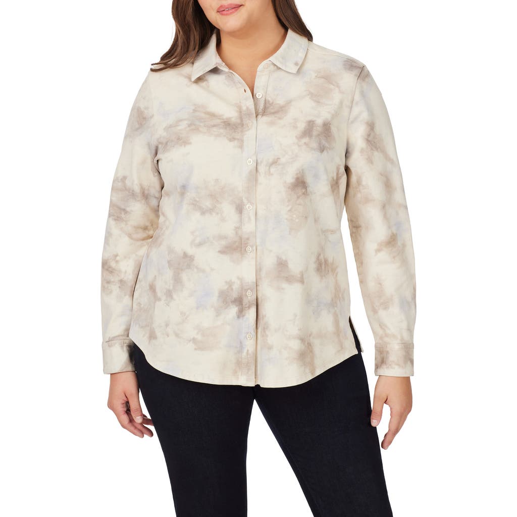 Foxcroft Zoey Tie Dye Cotton Button-up Shirt In Ivory Multi