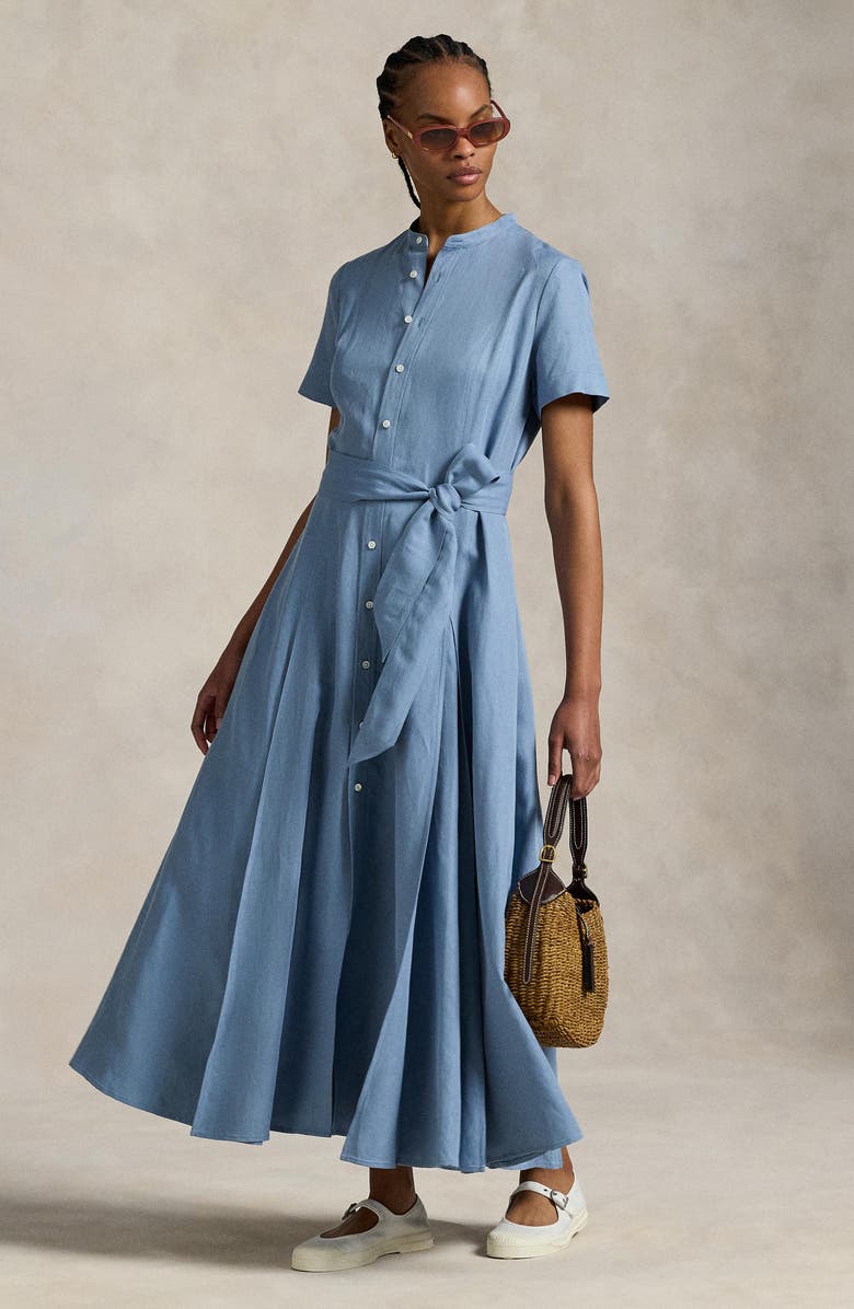 Polo Ralph Lauren Belted Silk Blend Maxi Shirtdress, Alternate, color, 