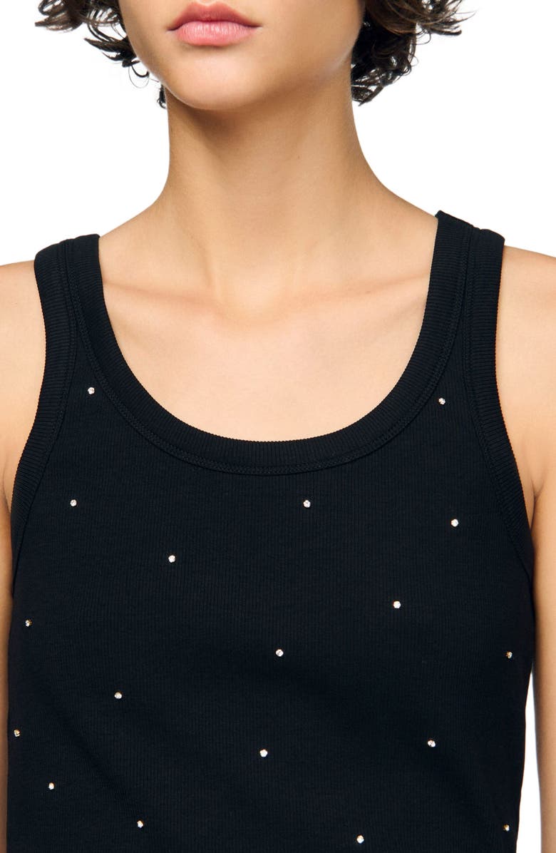 SANDRO Jersey tank with rhinestones, Alternate, color, Black