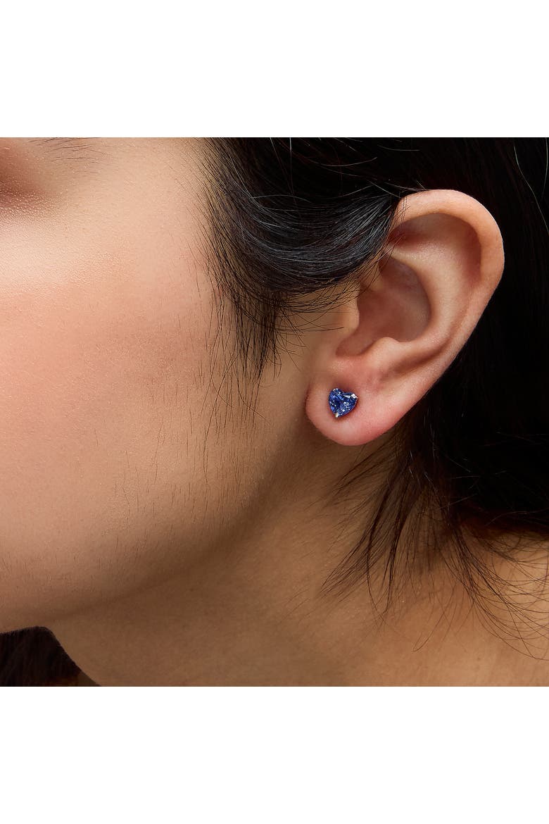 Platinum 6x6 Lab Created Blue Sapphire Heart Solitaire Stud Earrings, Alternate, color, Platinum