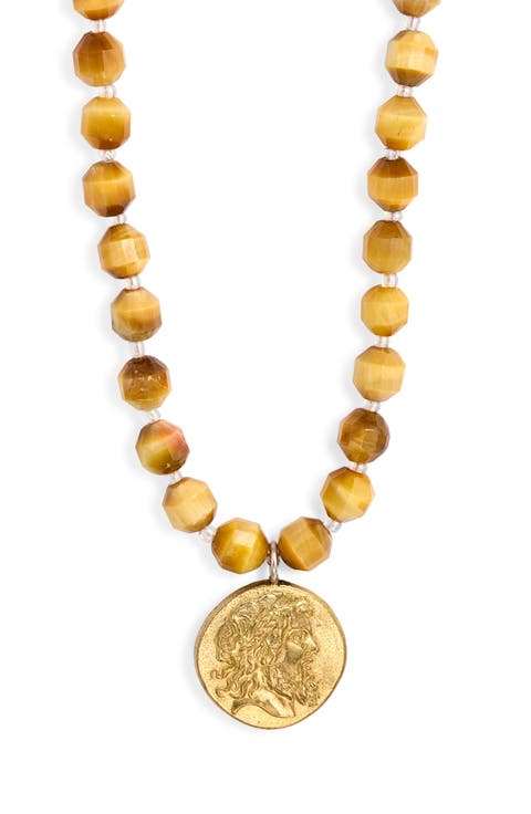 Yoki Tiger's Eye Coin Pendant Necklace
