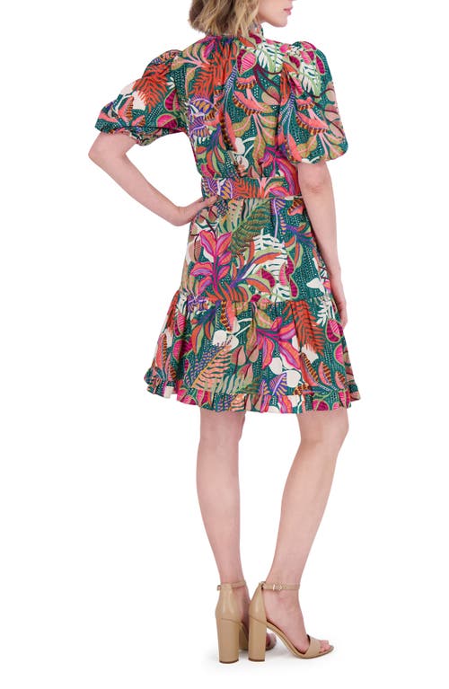 Vince Camuto Ruffle Tie Waist Cotton Dress In Green