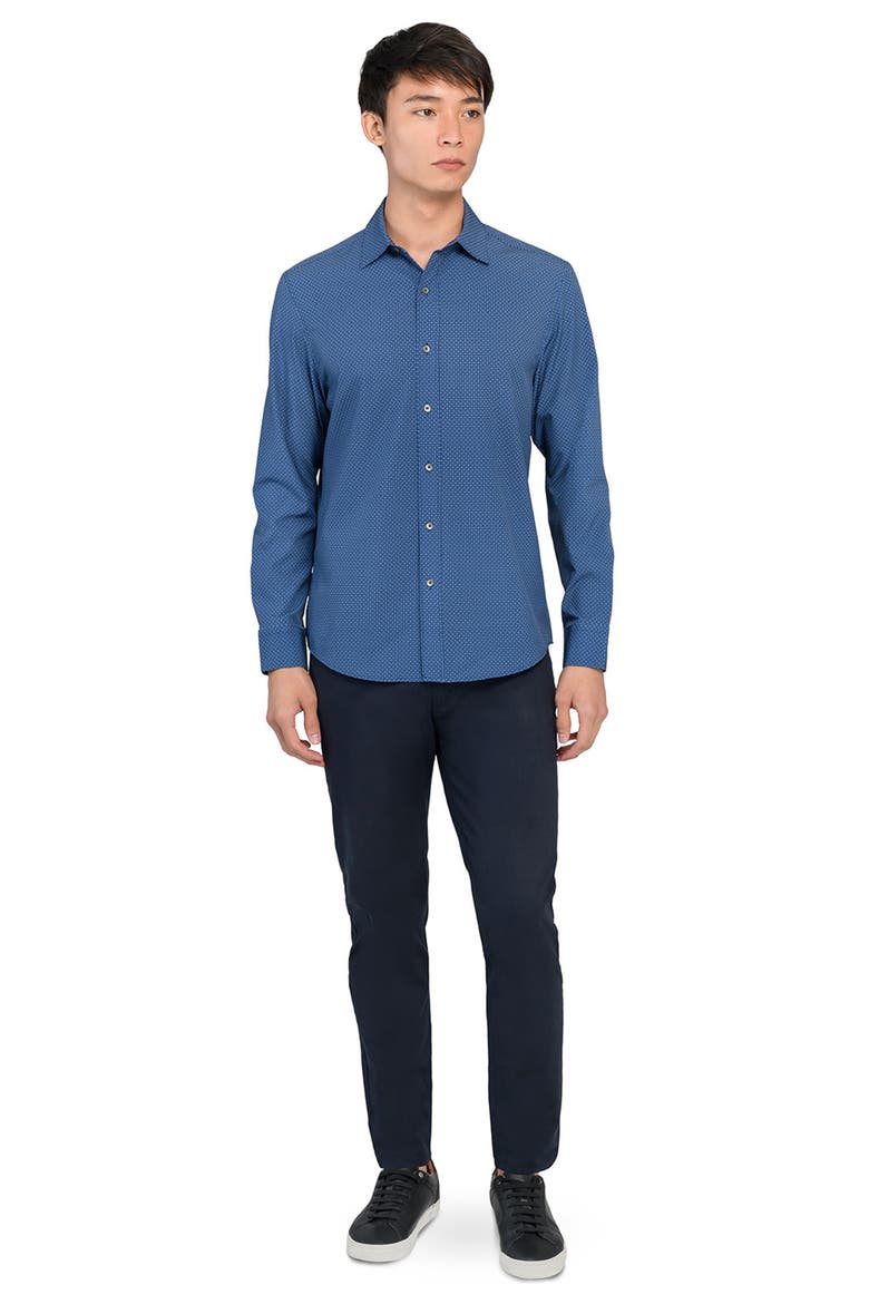 Slim Fit Navy Diamond Dot Print Performance Button-Up Shirt, Alternate, color, NAVY