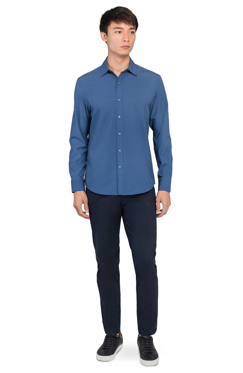 W.R.K Slim Fit Navy Diamond Dot Print Performance Button-Up Shirt, Alternate, color, Navy