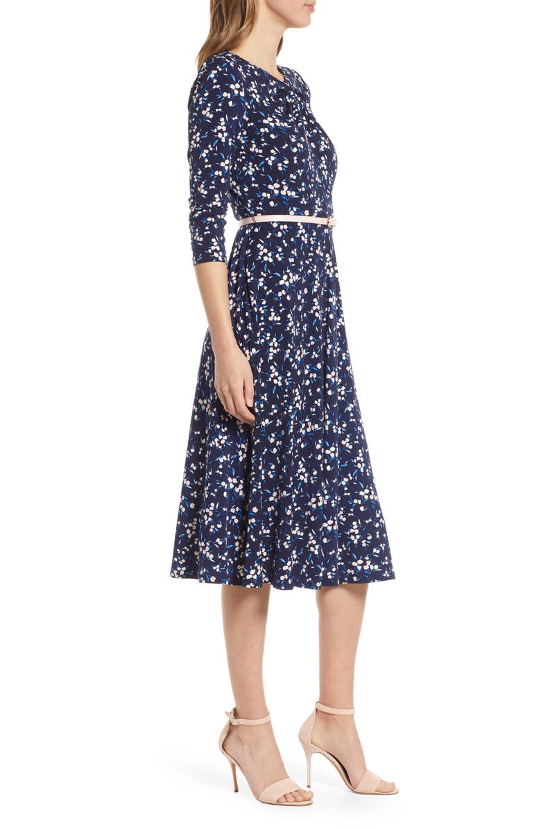 Harper Rose Floral Keyhole Neck Belted Midi Dress, Alternate, color, 