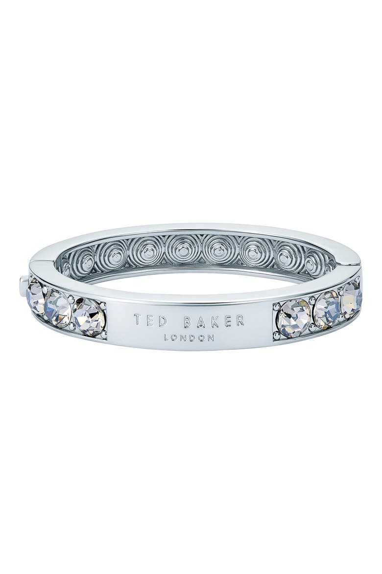 Rosie Crystal Hinged Bangle Bracelet, Main, color, SILVER TONE / SMOKED CRYSTAL