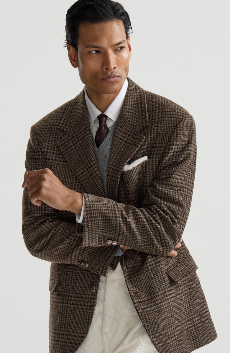 Brunello Cucinelli Cashmere Prince of Wales Tailor blazer, Alternate, color, Chestnut