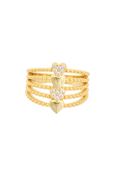 Pavé Cubic Zirconia Heart Multiband Ring