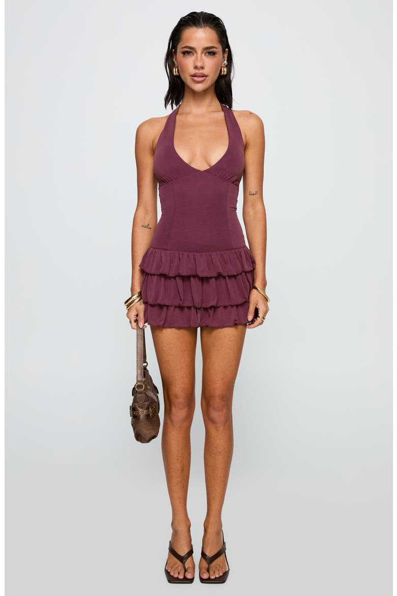 Under the Moonlight Ruffle Halter Minidress, Alternate, color, WINE