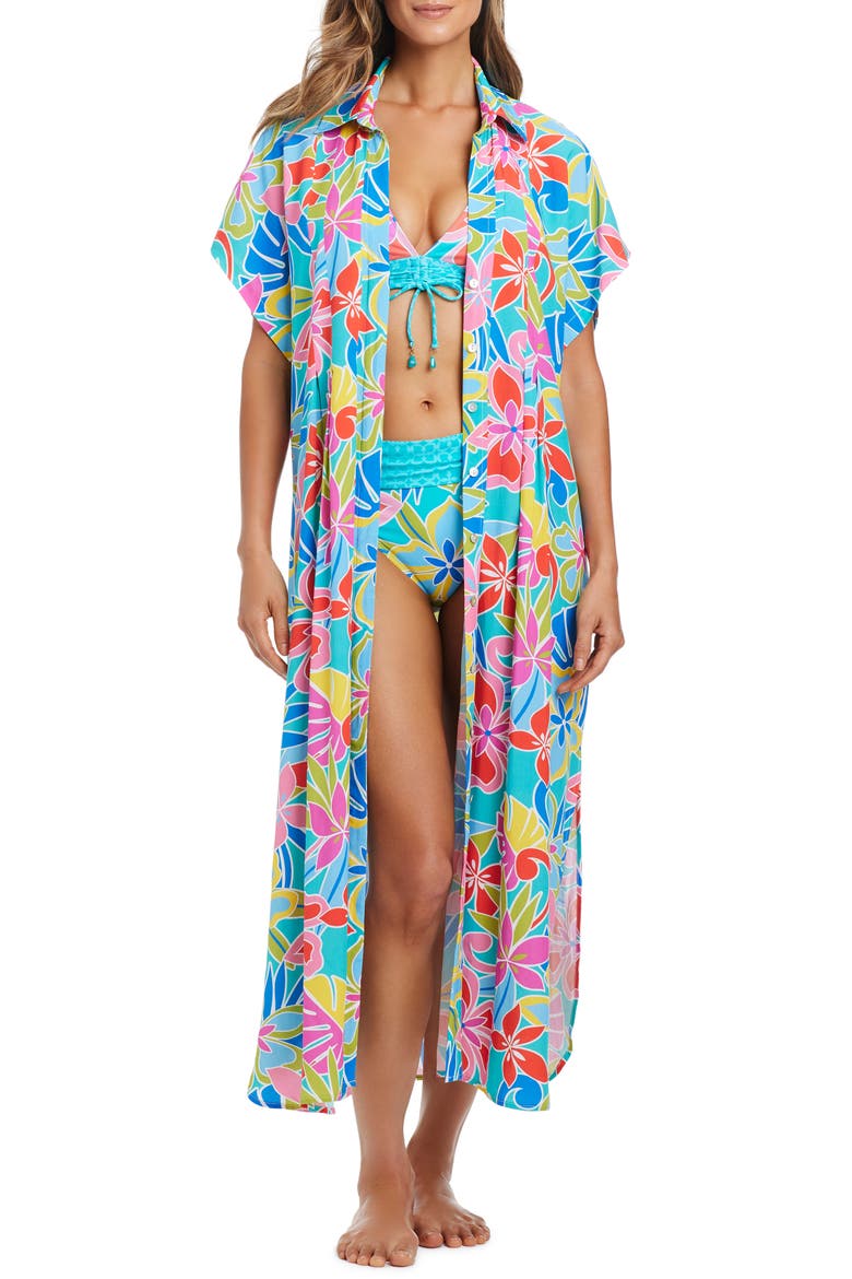 Short Sleeve Cover-Up Dress, Main, color, AQUA FRESCA