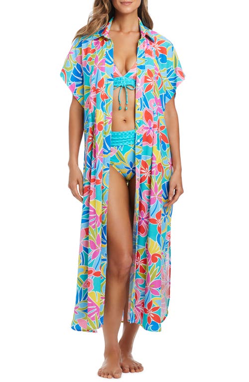 Rod Beattie Short Sleeve Cover-Up Dress in Aqua Fresca at Nordstrom, Size Large