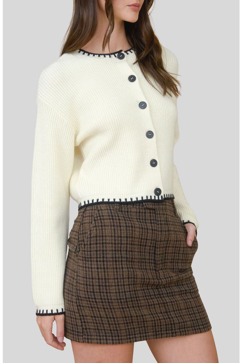 Contrast Stitch Button Front Cardigan, Alternate, color, CREAM