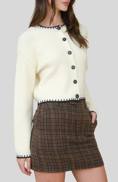 Blu Pepper Contrast Stitch Button Front Cardigan In White