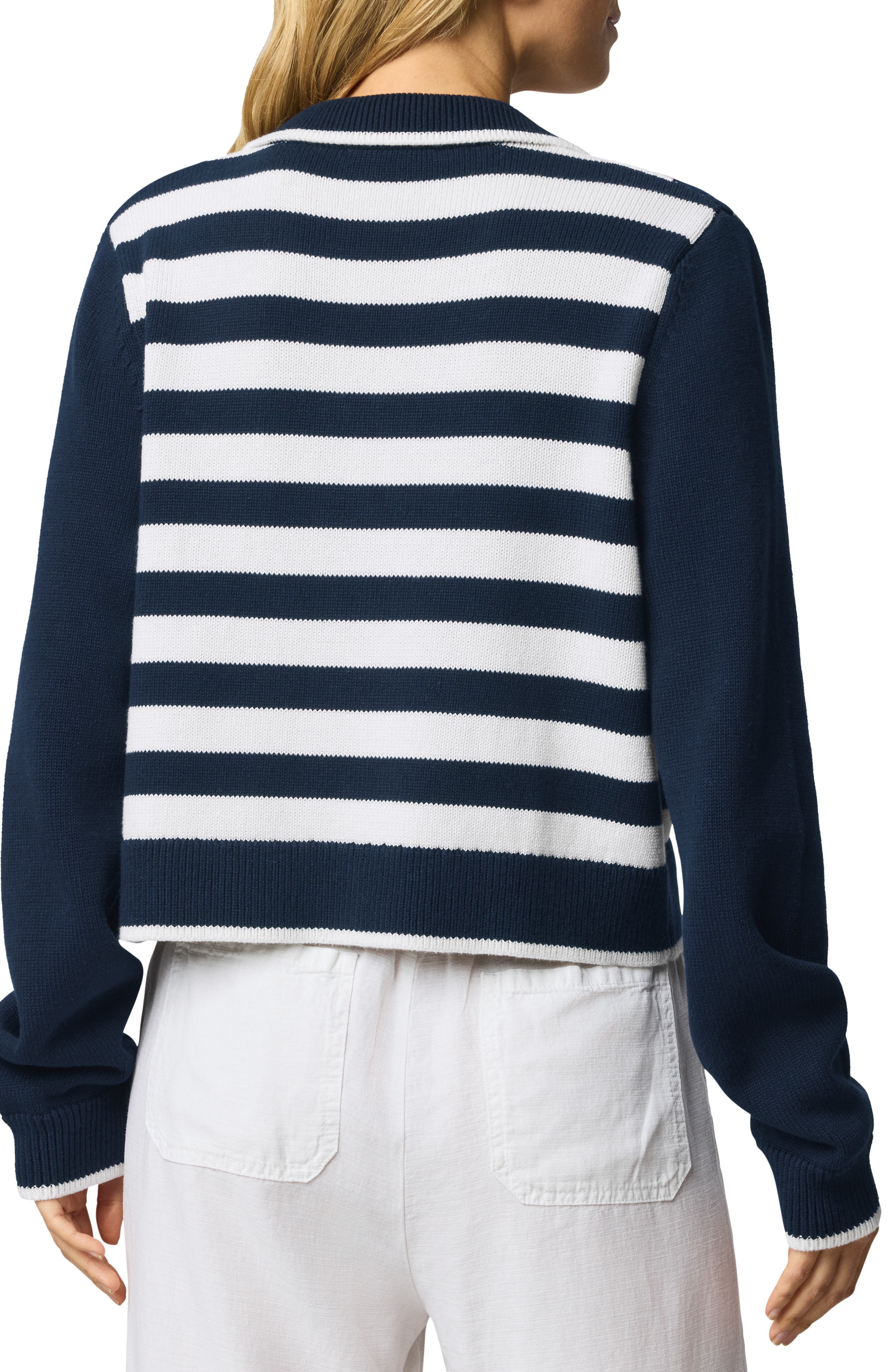 Nicolette Placed Stripe Cotton Polo Cardigan - image 2