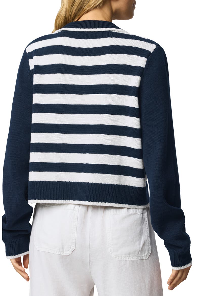 Nicolette Placed Stripe Cotton Polo Cardigan, Alternate, color, NAVY BLUE/ WHITE