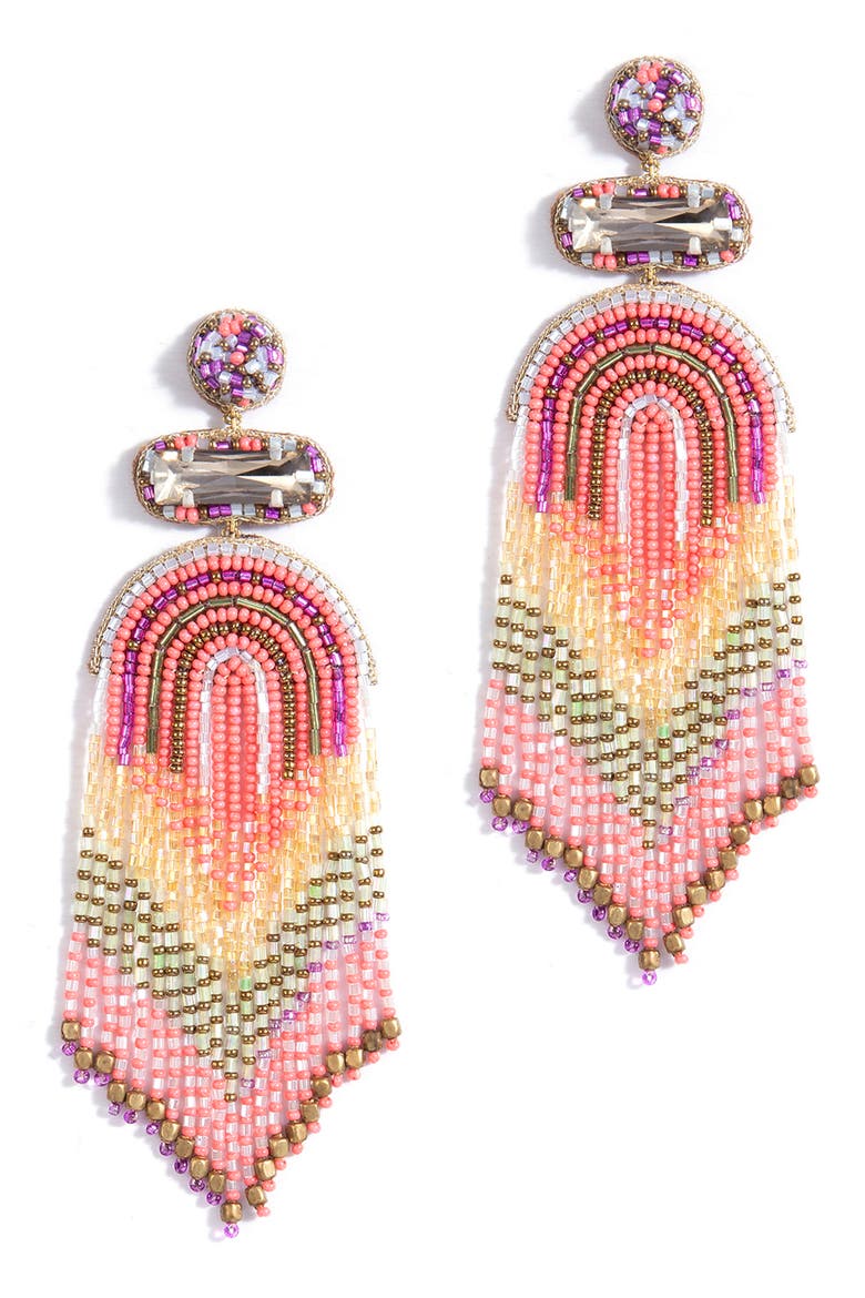 Ishani Beaded Drop Earrings, Main, color, CORAL