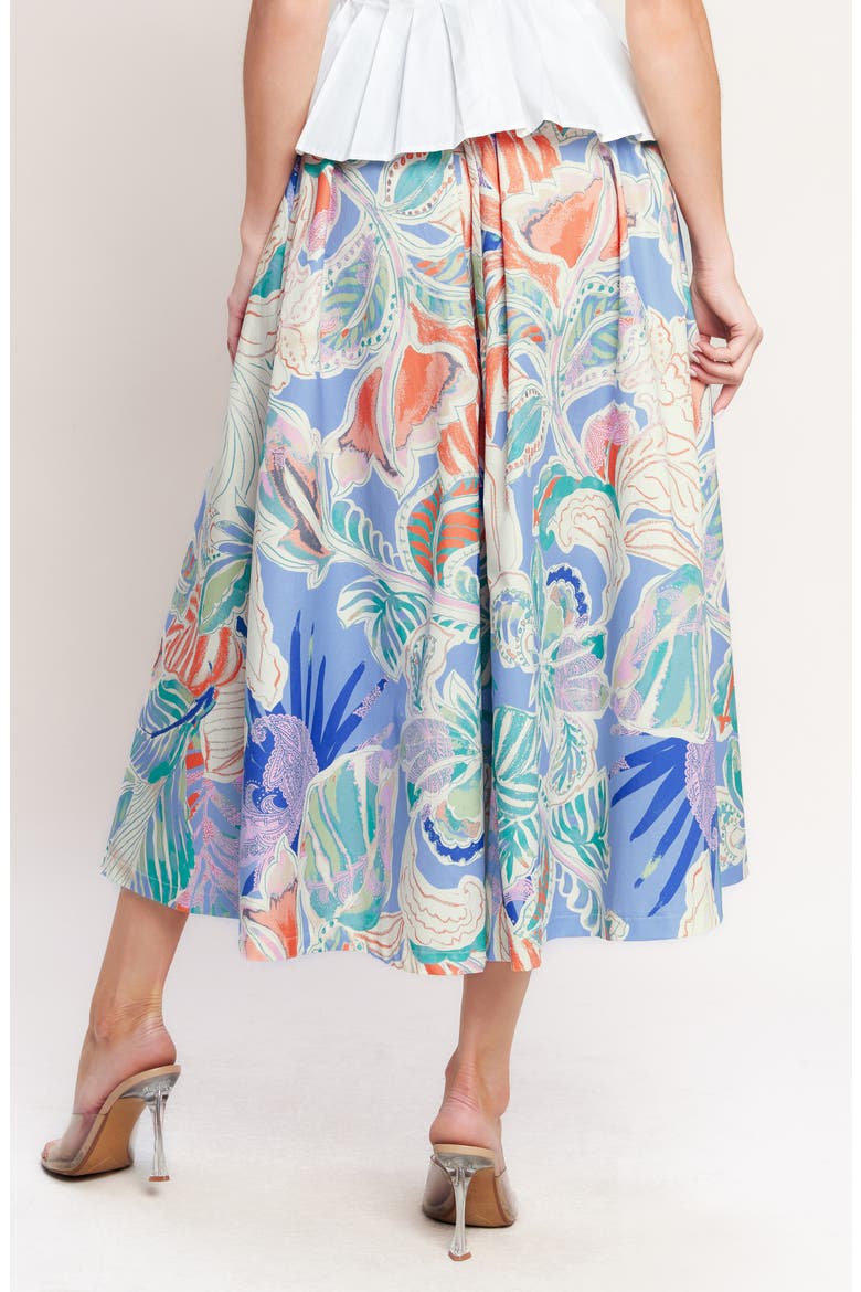Printed Button Front Midi Skirt, Alternate, color, BLUE MULTI