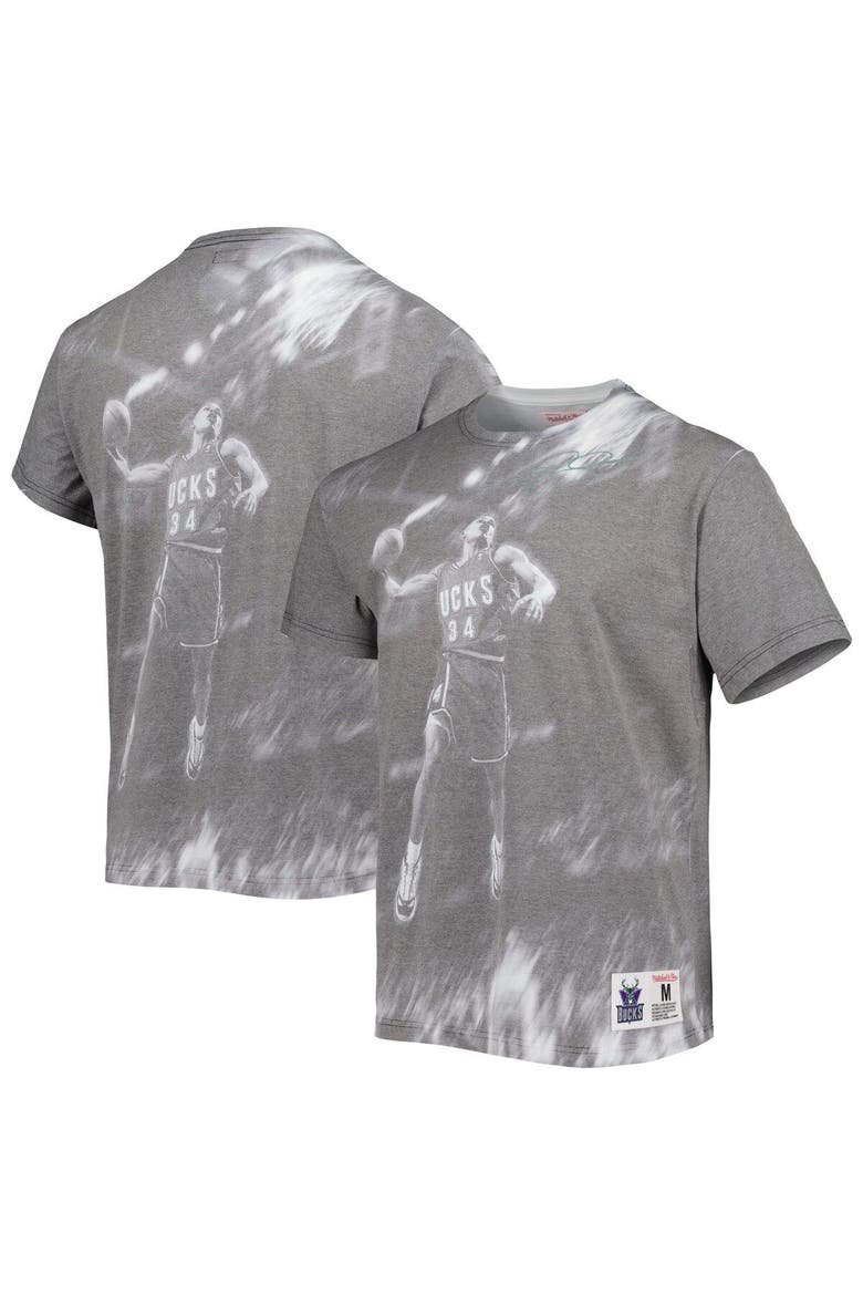 Men's Mitchell & Ness Ray Allen Heather Gray Milwaukee Bucks Above The Rim T-Shirt, Main, color, Heather Gray