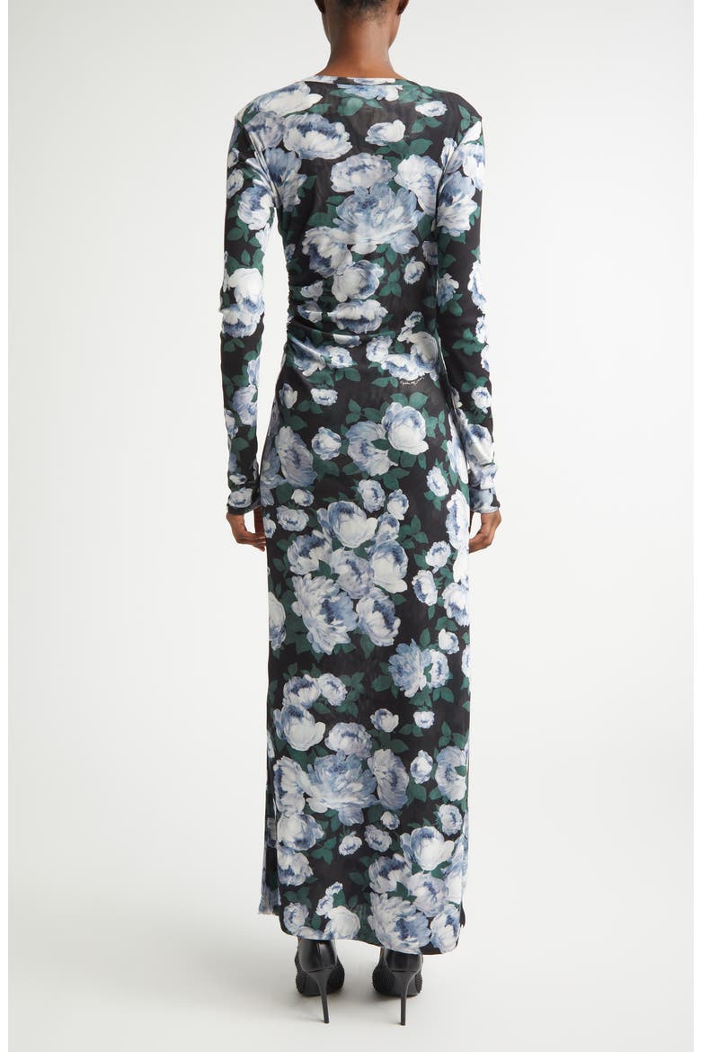 Bunch of Roses Long Sleeve Mesh Maxi Dress, Alternate, color, BLACK MULTICOLOR