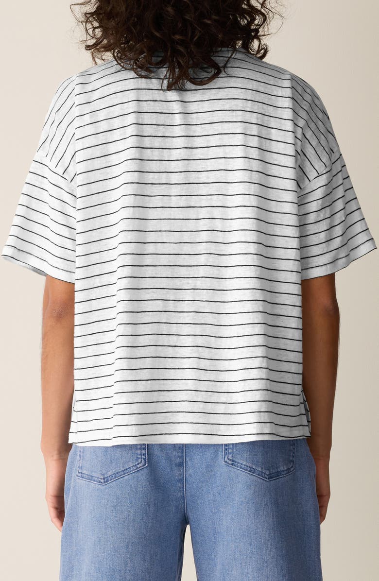 Eileen Fisher Boxy Stripe Organic Linen T-Shirt, Alternate, color, White/ Black