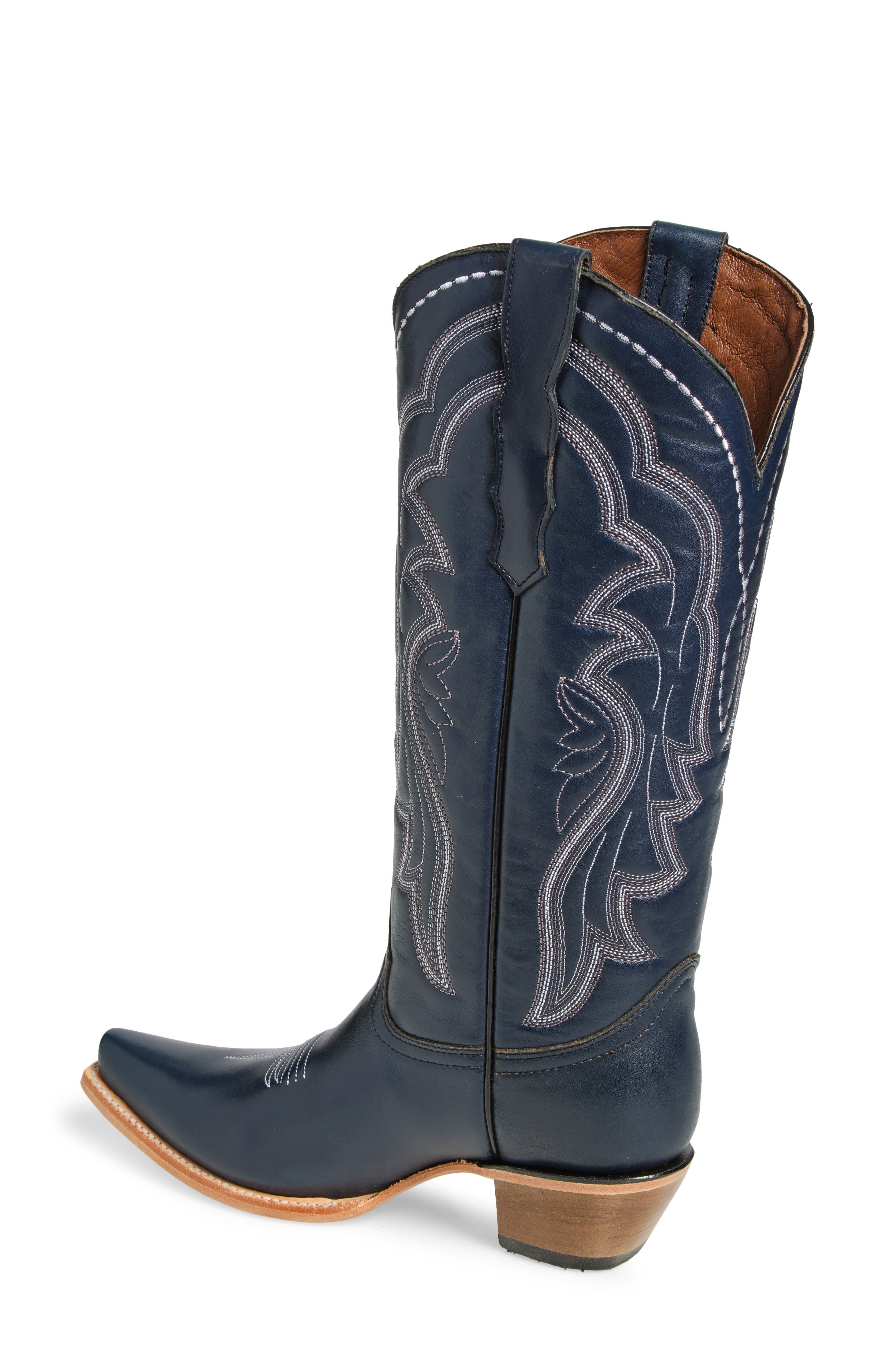 Contrast Embroidery Tall Western Boot, Alternate, color, DARK BLUE