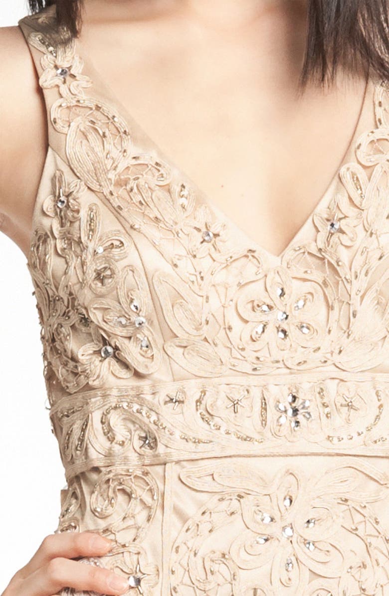 Sue Wong V-Neck Embroidery & Bead Overlay Gown, Alternate, color, Antique Champagne