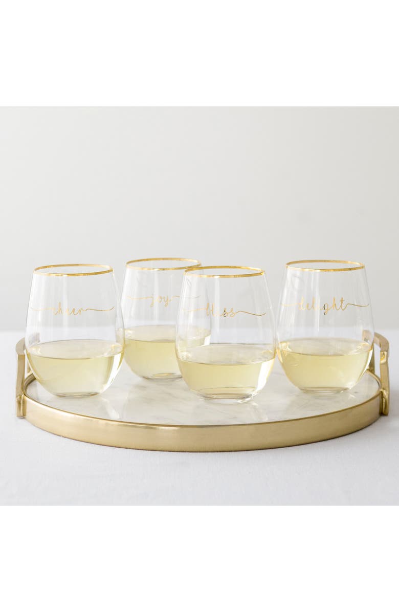 Cathy's Concepts Bliss Set of 4 Stemless Wine Glasses, Alternate, color, 