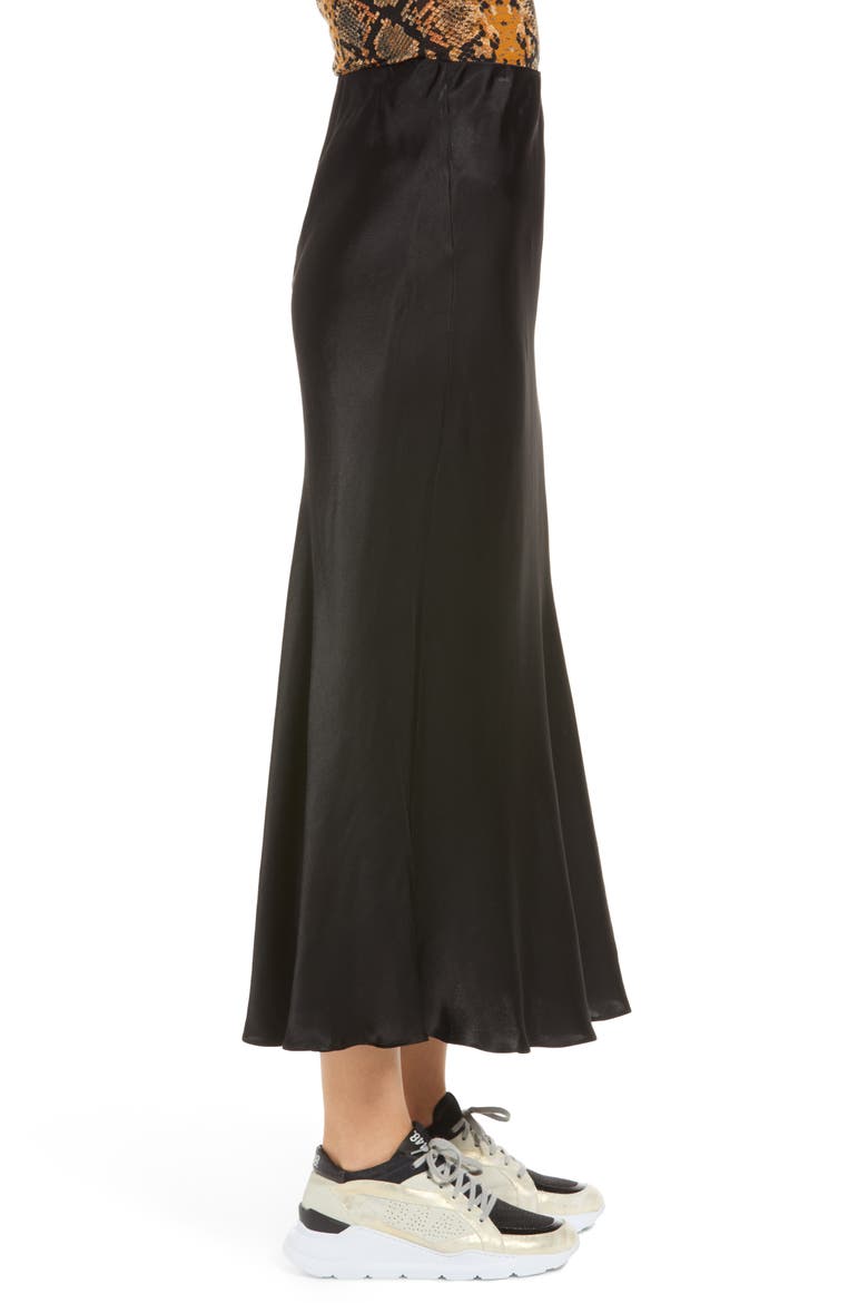 Bias Cut Satin Skirt, Alternate, color, BLACK