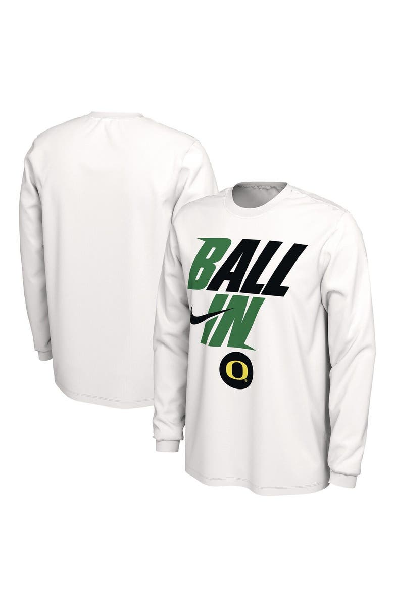 Nike Men's Nike White Oregon Ducks Ball In Bench Long Sleeve T-Shirt, Main, color,