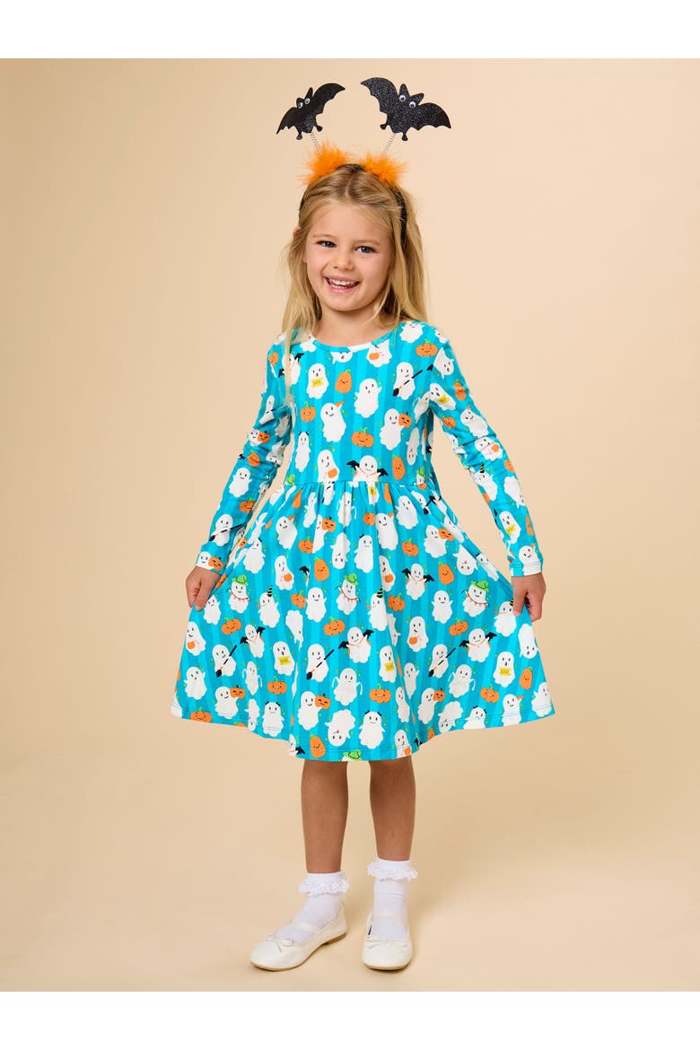 Knit Long Sleeve Twirl Dress (Little Kid)), Alternate, color, Boo Bash