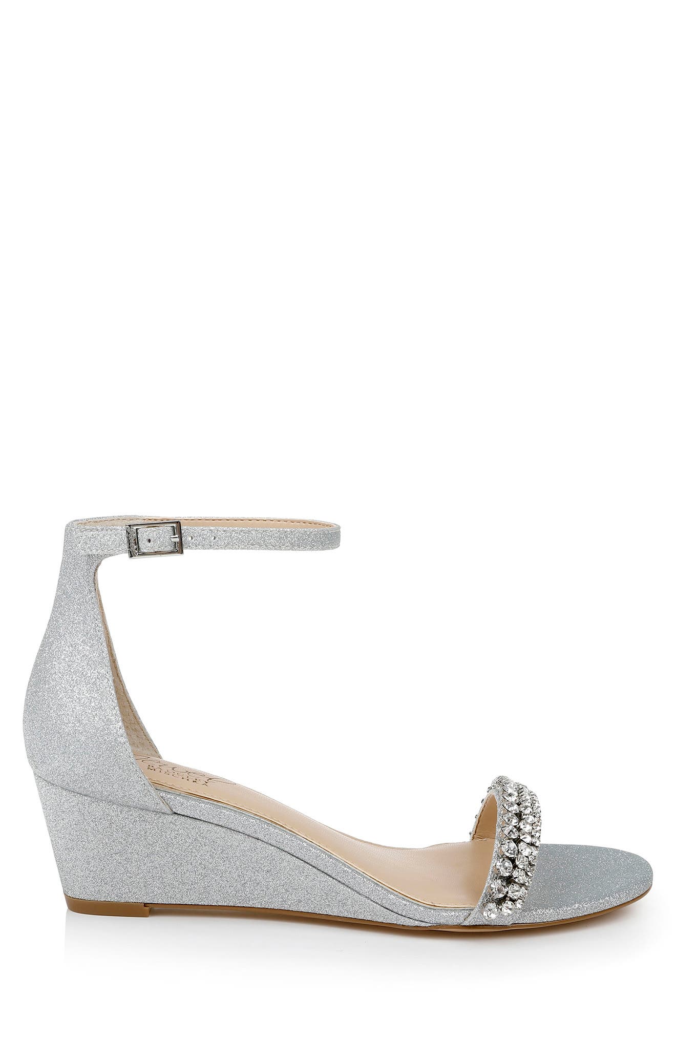 Jewel Badgley Mischka Lora Wedge Sandal, Alternate, color, Silver Glitter