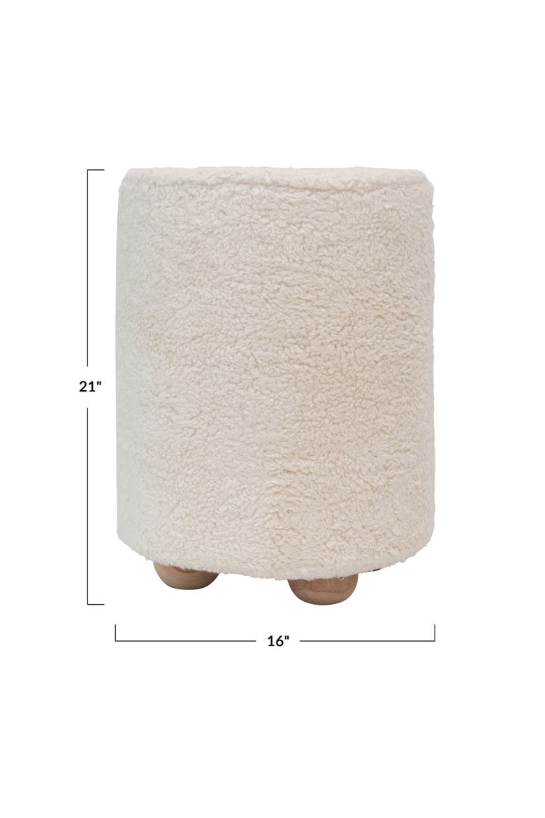 Round  Upholstered Pouf with Pine Wood Feet, Cream and Natural, Alternate, color, Cream